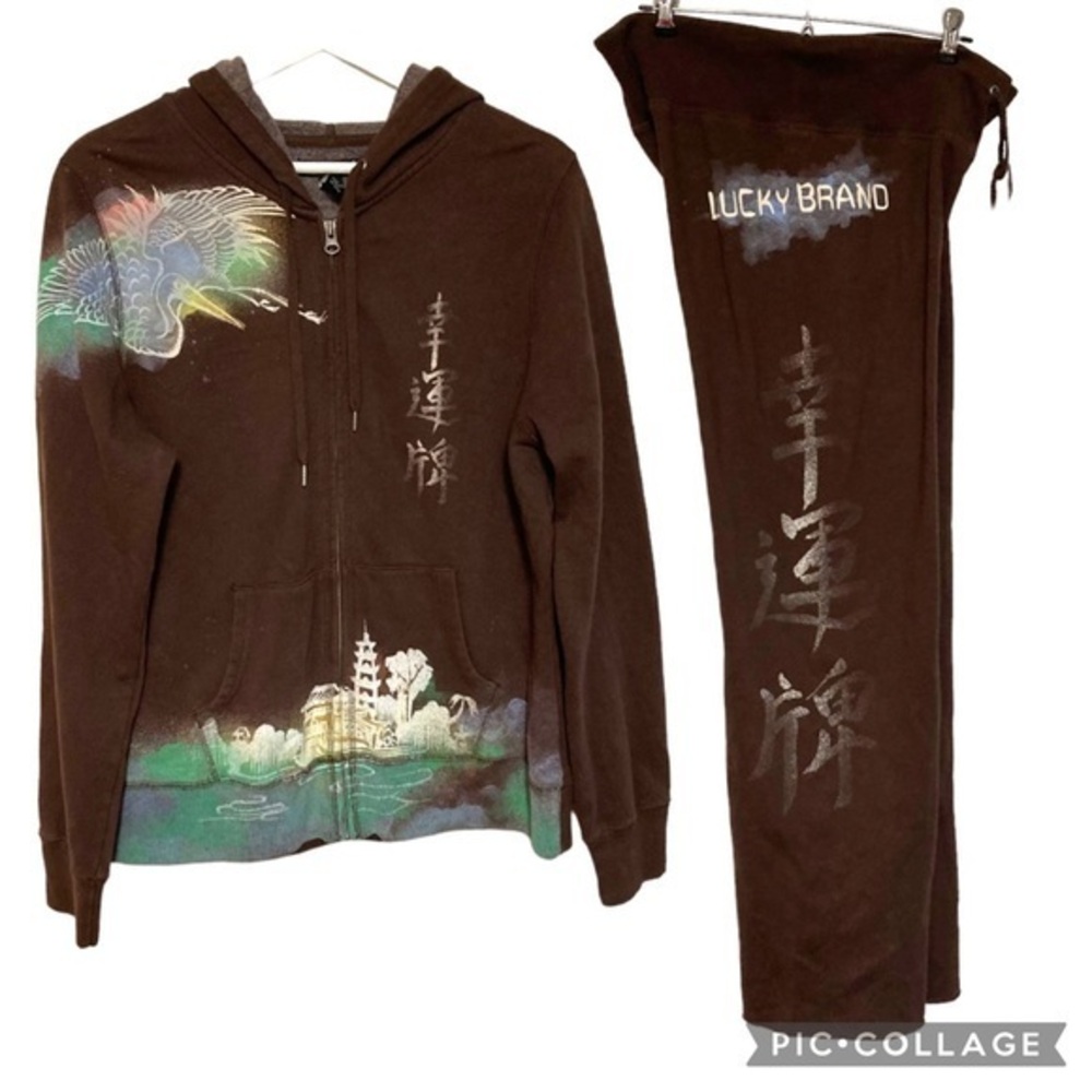 Y2K Lucky brand set hoodie‎ & sweatpants  XL/M asian graphic art print indie